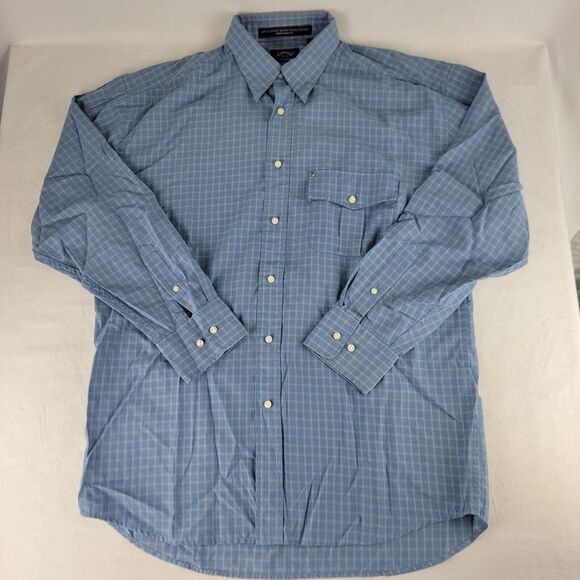 Callaway Golf Mens L Long Sleeve Button Up Blue Plaid Performance Roll Up Sleeve - Picture 2 of 8